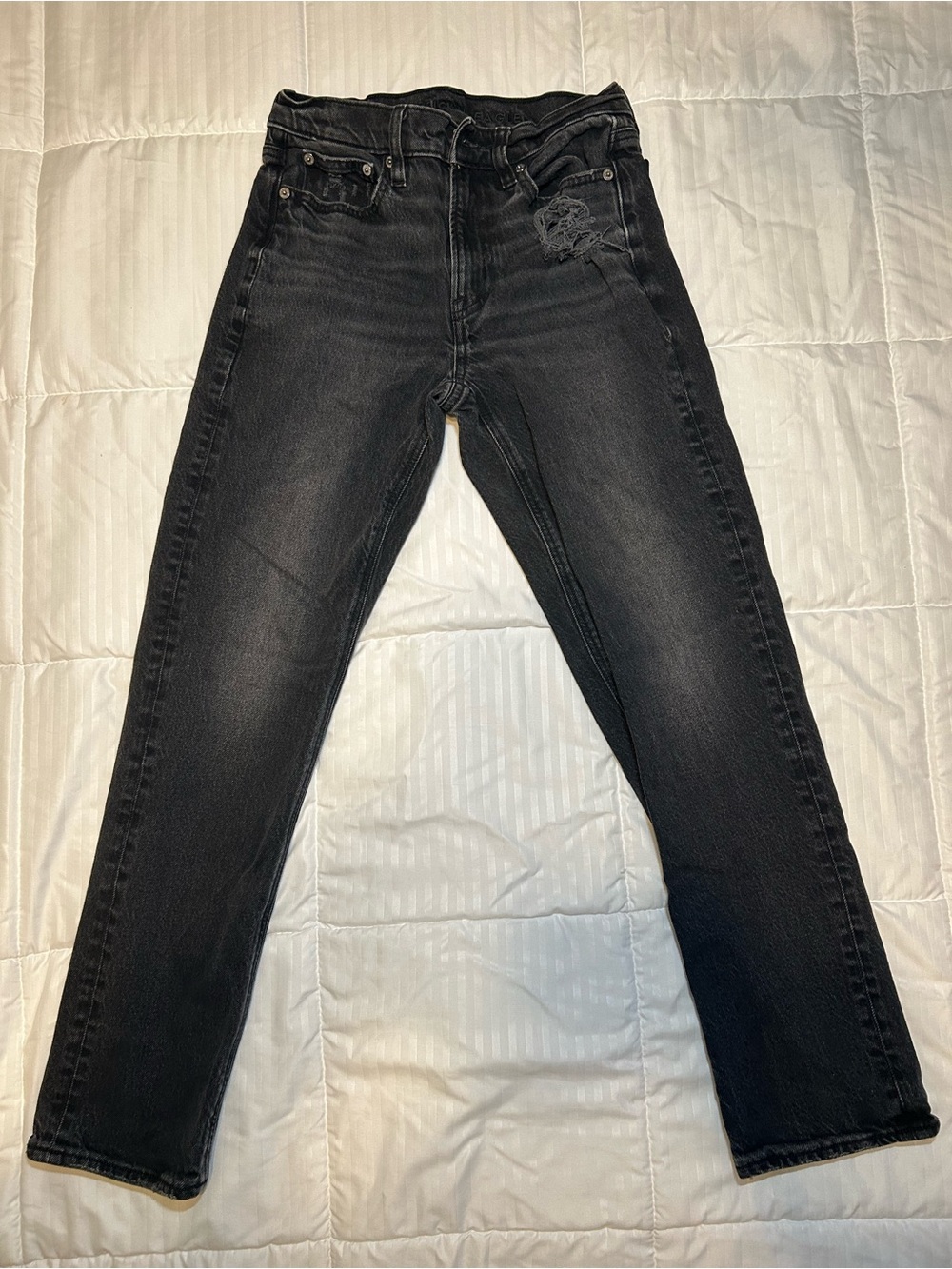American Eagle Black Washed Straight-Leg Jeans